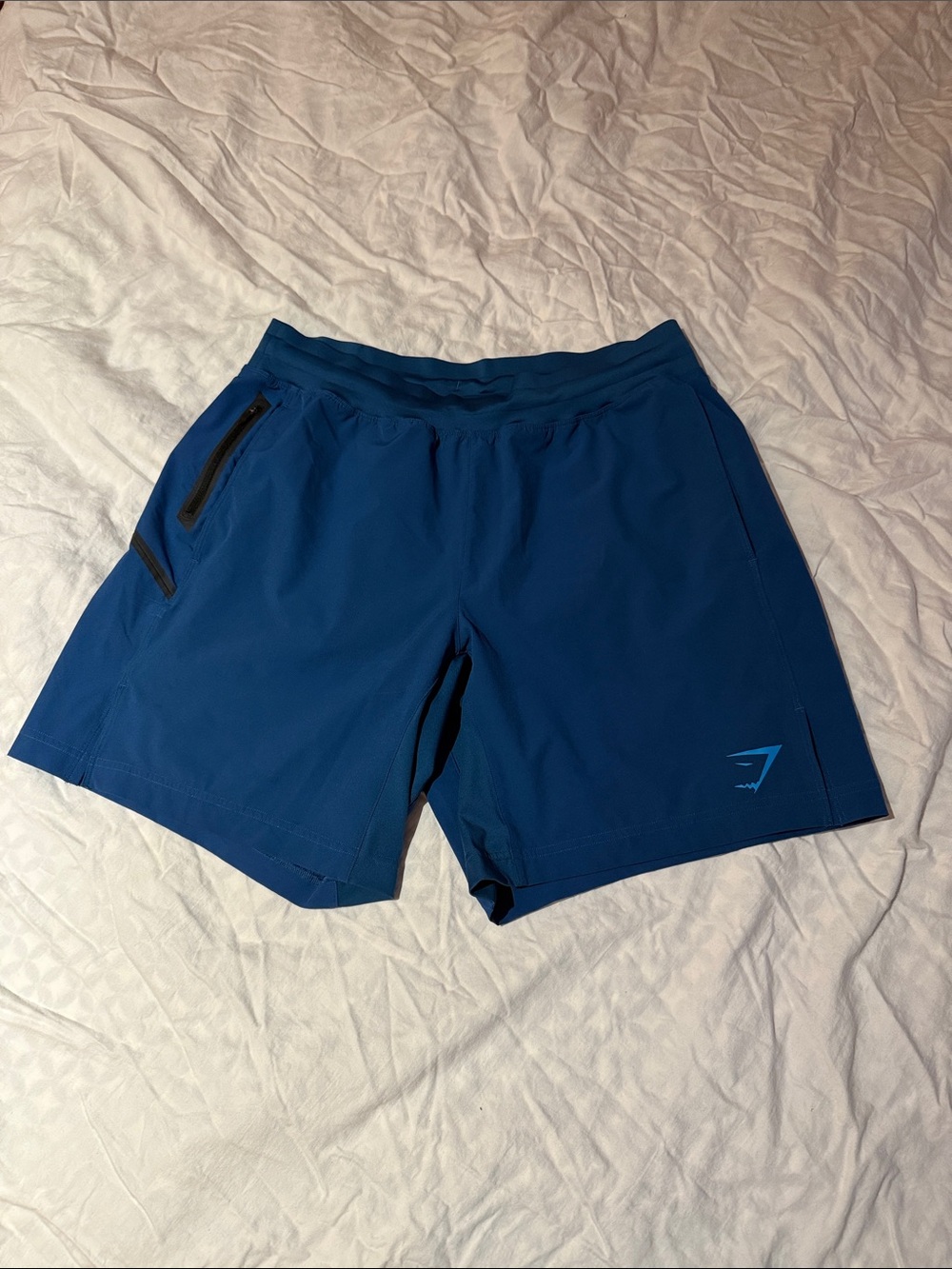 Gymshark Men’s Navy Blue Athletic Shorts with Zip Pocket